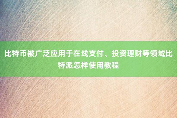 比特币被广泛应用于在线支付、投资理财等领域比特派怎样使用教程