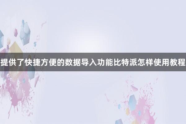 提供了快捷方便的数据导入功能比特派怎样使用教程